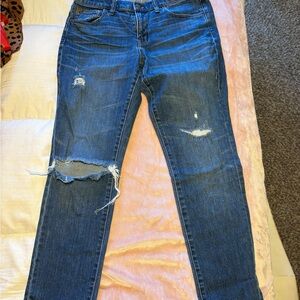 Madewell Distressed Straight Leg Jeans in Dark Blue